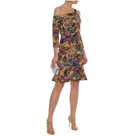 SALONI Women’s Tricia One Shoulder Multicolor Floral Crepe Mini Dress - Picture 1 of 11